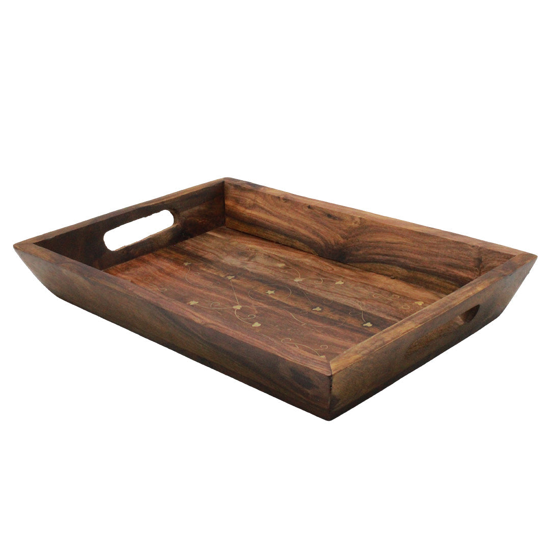 Handcrafted Wooden Tray Set with Brass Accents