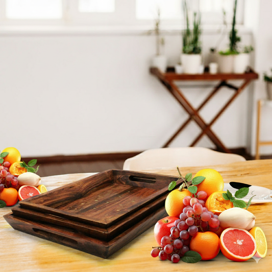 Handcrafted Wooden Tray Set with Brass Accents